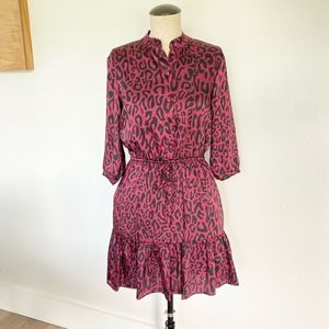 Rebecca Minkoff Ollie Dress With Sleeves Leopard Burgundy Size XXS will fit XS
